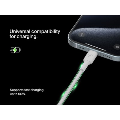 Кабель USB-C > USB-C заряджання/синхронізації Belkin 2м, 60Вт, Type-C, плетений, білий (CAB004BT2MWH) Кабель USB-C > USB-C заряджання/синхронізації Belkin 2м, 60Вт, Type-C, плетений, білий (CAB004BT2MWH)