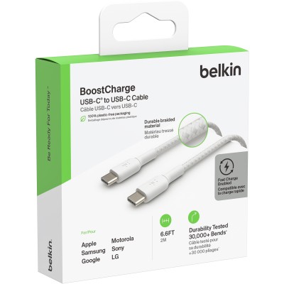 Кабель USB-C > USB-C заряджання/синхронізації Belkin 2м, 60Вт, Type-C, плетений, білий (CAB004BT2MWH) Кабель USB-C > USB-C заряджання/синхронізації Belkin 2м, 60Вт, Type-C, плетений, білий (CAB004BT2MWH)