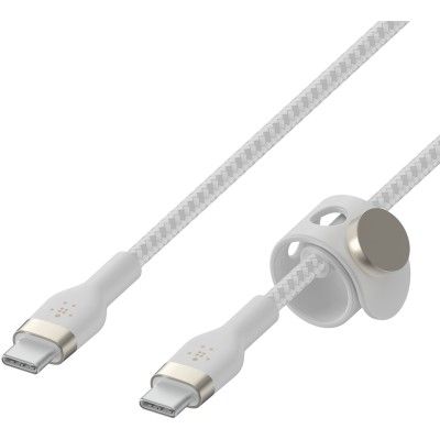 Кабель USB-C > USB-C заряджання/синхронізації Belkin 2м, 60Вт, Type-C, плетений, силіконовий, з ремінцем на магніті, білий (CAB0 Кабель USB-C > USB-C заряджання/синхронізації Belkin 2м, 60Вт, Type-C, плетений, силіконовий, з ремінцем на магніті, білий (CAB0