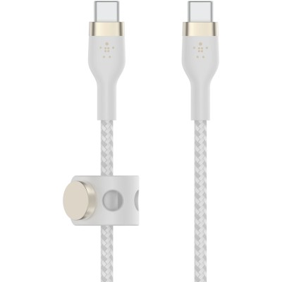 Кабель USB-C > USB-C заряджання/синхронізації Belkin 2м, 60Вт, Type-C, плетений, силіконовий, з ремінцем на магніті, білий (CAB0 Кабель USB-C > USB-C заряджання/синхронізації Belkin 2м, 60Вт, Type-C, плетений, силіконовий, з ремінцем на магніті, білий (CAB0