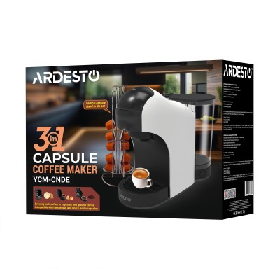 Кавоварка Ardesto капсульна, 0.8л, капсули Nespresso, Nescafe Dolce Gusto, мелена кава, сенсорне керування, білий (YCM-CNDE) Кавоварка Ardesto капсульна, 0.8л, капсули Nespresso, Nescafe Dolce Gusto, мелена кава, сенсорне керування, білий (YCM-CNDE)
