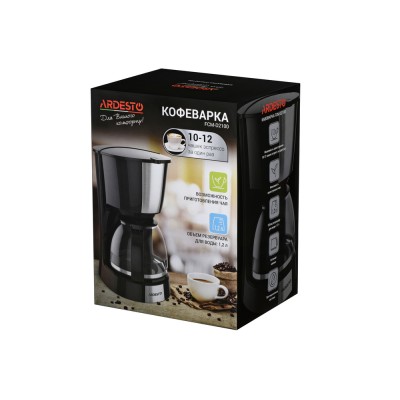 Кавоварка Ardesto крапельна 1.2л, мелена, чорно-сріблястий (FCM-D2100) Кавоварка Ardesto крапельна 1.2л, мелена, чорно-сріблястий (FCM-D2100)