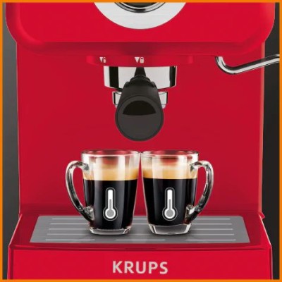 Кавоварка Krups ріжкова Opio 1.5л, мелена, ручний капучинатор, підігрів чашок, червоний (XP320530)