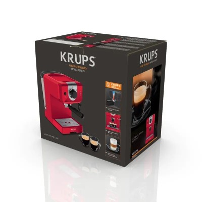 Кавоварка Krups ріжкова Opio 1.5л, мелена, ручний капучинатор, підігрів чашок, червоний (XP320530)