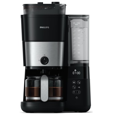 Кавоварка Philips крапельна All-in-1 Brew 1.25л, зерно + мелена, дисплей, підігрів кавника, кавомолка, чорний (HD7900/50) Кавоварка Philips крапельна All-in-1 Brew 1.25л, зерно + мелена, дисплей, підігрів кавника, кавомолка, чорний (HD7900/50)