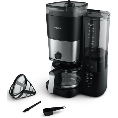 Кавоварка Philips крапельна All-in-1 Brew 1.25л, зерно + мелена, дисплей, підігрів кавника, кавомолка, чорний (HD7900/50) Кавоварка Philips крапельна All-in-1 Brew 1.25л, зерно + мелена, дисплей, підігрів кавника, кавомолка, чорний (HD7900/50)