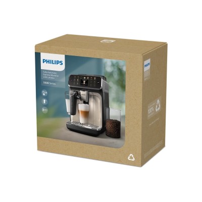 Кавомашина Philips Series 5500, 1.8л, зерно+мелена, автомат.капуч, дисплей, авторецептів -22, холодна кава, сріблясто-чорний (EP Кавомашина Philips Series 5500, 1.8л, зерно+мелена, автомат.капуч, дисплей, авторецептів -22, холодна кава, сріблясто-чорний (EP