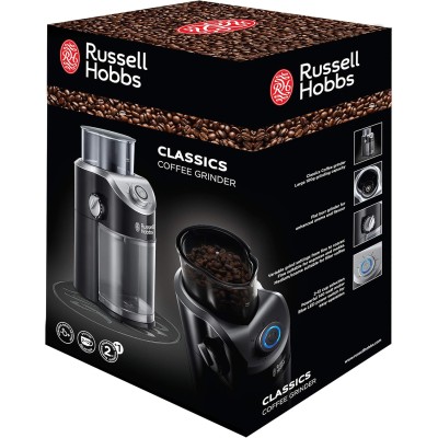 Кавомолка Russell Hobbs жорнова Classic, 140Вт, об'єм зерен-100г, регул.ступеню помолу, пластик, чорний (23120-56) Кавомолка Russell Hobbs жорнова Classic, 140Вт, об'єм зерен-100г, регул.ступеню помолу, пластик, чорний (23120-56)