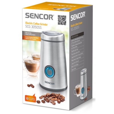 Кавомолка Sencor жорнова 150Вт, об'єм зерен-50г, нерж.сталь (SCG3050SS)