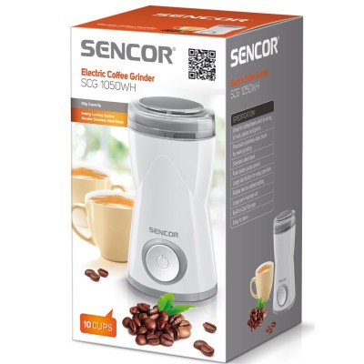 Кавомолка Sencor роторна 150Вт, об'єм зерен-50г, пластик, білий (SCG1050WH) Кавомолка Sencor роторна 150Вт, об'єм зерен-50г, пластик, білий (SCG1050WH)