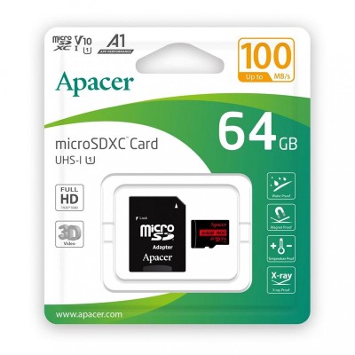 Карта пам'яті Apacer microSD 64GB C10 UHS-I R100MB/s + SD (AP64GMCSX10UB-R) Карта пам'яті Apacer microSD 64GB C10 UHS-I R100MB/s + SD (AP64GMCSX10UB-R)
