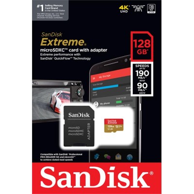 Карта пам'яті SanDisk microSD 128GB C10 UHS-I U3 R190/W90MB/s Extreme V30 + SD (SDSQXAA-128G-GN6MA) Карта пам'яті SanDisk microSD 128GB C10 UHS-I U3 R190/W90MB/s Extreme V30 + SD (SDSQXAA-128G-GN6MA)