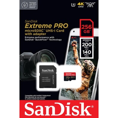 Карта пам'яті SanDisk microSD 256GB C10 UHS-I U3 R200/W140MB/s Extreme Pro V30 + SD (SDSQXCD-256G-GN6MA) Карта пам'яті SanDisk microSD 256GB C10 UHS-I U3 R200/W140MB/s Extreme Pro V30 + SD (SDSQXCD-256G-GN6MA)