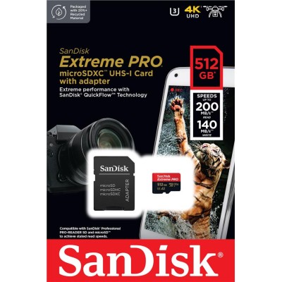 Карта пам'яті SanDisk microSD 512GB C10 UHS-I U3 R200/W140MB/s Extreme Pro V30 + SD (SDSQXCD-512G-GN6MA) Карта пам'яті SanDisk microSD 512GB C10 UHS-I U3 R200/W140MB/s Extreme Pro V30 + SD (SDSQXCD-512G-GN6MA)