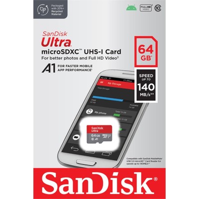Карта пам'яті SanDisk microSD 64GB C10 UHS-I R140MB/s Ultra (SDSQUAB-064G-GN6MN) Карта пам'яті SanDisk microSD 64GB C10 UHS-I R140MB/s Ultra (SDSQUAB-064G-GN6MN)