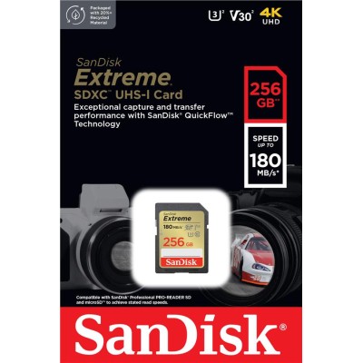 Карта пам'яті SanDisk SD 256GB C10 UHS-I U3 R180/W130MB/s Extreme V30 (SDSDXVV-256G-GNCIN) Карта пам'яті SanDisk SD 256GB C10 UHS-I U3 R180/W130MB/s Extreme V30 (SDSDXVV-256G-GNCIN)