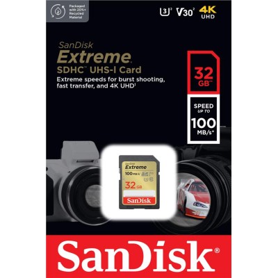Карта пам'яті SanDisk SD 32GB C10 UHS-I U3 R100/W60MB/s Extreme V30 (SDSDXVT-032G-GNCIN) Карта пам'яті SanDisk SD 32GB C10 UHS-I U3 R100/W60MB/s Extreme V30 (SDSDXVT-032G-GNCIN)