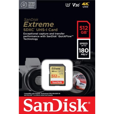 Карта пам'яті SanDisk SD 512GB C10 UHS-I U3 R180/W130MB/s Extreme V30 (SDSDXVV-512G-GNCIN) Карта пам'яті SanDisk SD 512GB C10 UHS-I U3 R180/W130MB/s Extreme V30 (SDSDXVV-512G-GNCIN)