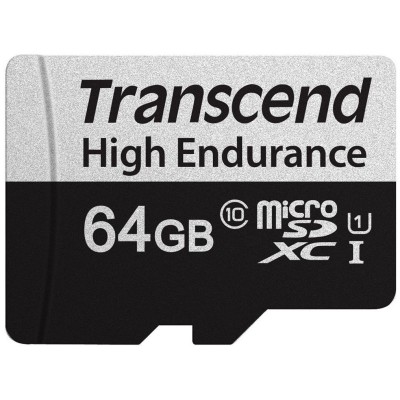 Карта пам'яті Transcend microSD 64GB C10 UHS-I U1 High Endurance (85TB) (TS64GUSD350V)
