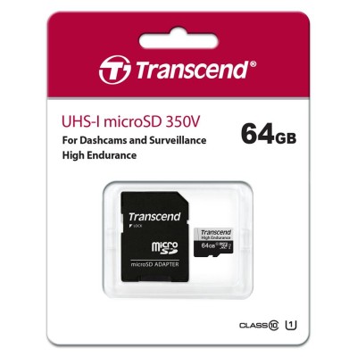 Карта пам'яті Transcend microSD 64GB C10 UHS-I U1 High Endurance (85TB) (TS64GUSD350V)