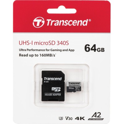 Карта пам'яті Transcend microSD 64GB C10 UHS-I U3 A2 R160/W80MB/s + SD (TS64GUSD340S) Карта пам'яті Transcend microSD 64GB C10 UHS-I U3 A2 R160/W80MB/s + SD (TS64GUSD340S)