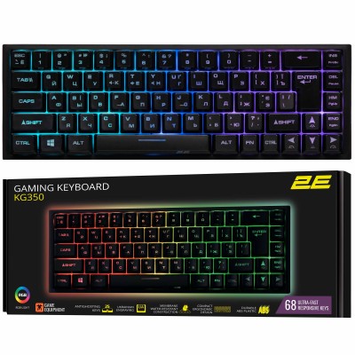 Клавіатура мембранна 2E GAMING KG350 68key, USB-A, EN/UA/RU, RGB, чорний (2E-KG350UBK) Клавіатура мембранна 2E GAMING KG350 68key, USB-A, EN/UA/RU, RGB, чорний (2E-KG350UBK)