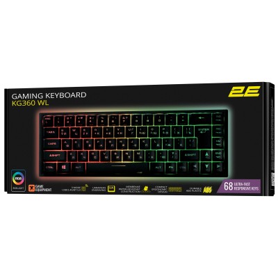 Клавіатура мембранна 2E GAMING KG360 68key, USB-A/WL, EN/UA/RU, RGB, чорний (2E-KG360UBK) Клавіатура мембранна 2E GAMING KG360 68key, USB-A/WL, EN/UA/RU, RGB, чорний (2E-KG360UBK)