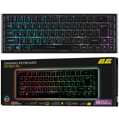 Клавіатура мембранна 2E GAMING KG360 68key, USB-A/WL, EN/UA/RU, RGB, чорний (2E-KG360UBK) Клавіатура мембранна 2E GAMING KG360 68key, USB-A/WL, EN/UA/RU, RGB, чорний (2E-KG360UBK)