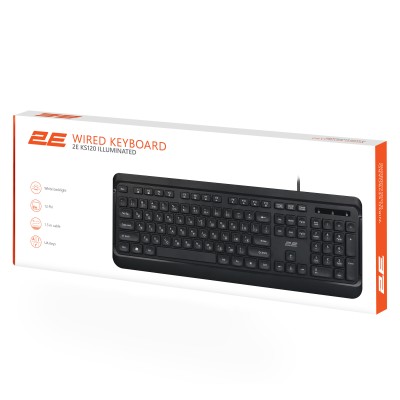 Клавіатура мембранна 2E KS120 104key, USB-A, EN/UK, White LED, чорний (2E-KS120UB_UA) Клавіатура мембранна 2E KS120 104key, USB-A, EN/UK, White LED, чорний (2E-KS120UB_UA)