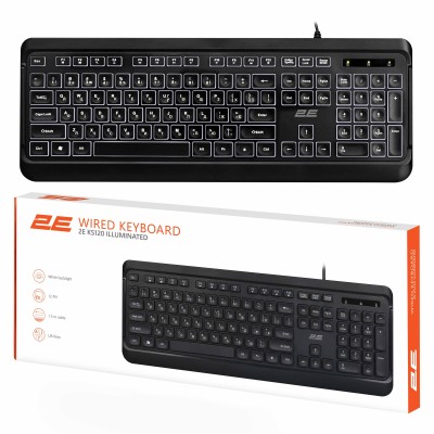 Клавіатура мембранна 2E KS120 104key, USB-A, EN/UK, White LED, чорний (2E-KS120UB_UA) Клавіатура мембранна 2E KS120 104key, USB-A, EN/UK, White LED, чорний (2E-KS120UB_UA)