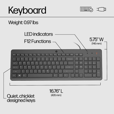 Клавіатура мембранна HP 150, 104key, USB-A, EN/RU, чорний (664R5AA) Клавіатура мембранна HP 150, 104key, USB-A, EN/RU, чорний (664R5AA)
