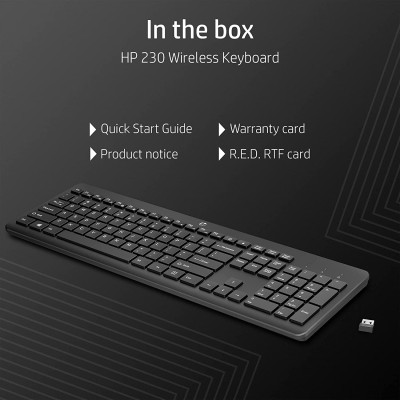 Клавіатура мембранна HP 230, 106key, WL, EN/UK, чорний (3L1E7AA) Клавіатура мембранна HP 230, 106key, WL, EN/UK, чорний (3L1E7AA)