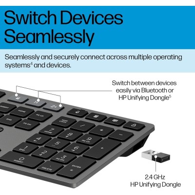 Клавіатура мембранна HP 720 Multi-Device Rechargeable, 109key, WL/BT, EN/UK, чорний (9T5B1AA) Клавіатура мембранна HP 720 Multi-Device Rechargeable, 109key, WL/BT, EN/UK, чорний (9T5B1AA)