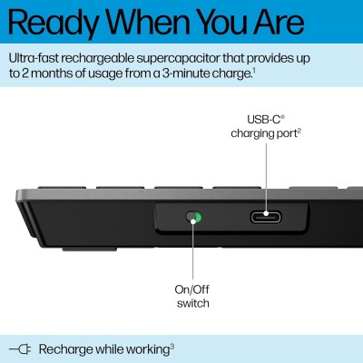 Клавіатура мембранна HP 720 Multi-Device Rechargeable, 109key, WL/BT, EN/UK, чорний (9T5B1AA) Клавіатура мембранна HP 720 Multi-Device Rechargeable, 109key, WL/BT, EN/UK, чорний (9T5B1AA)
