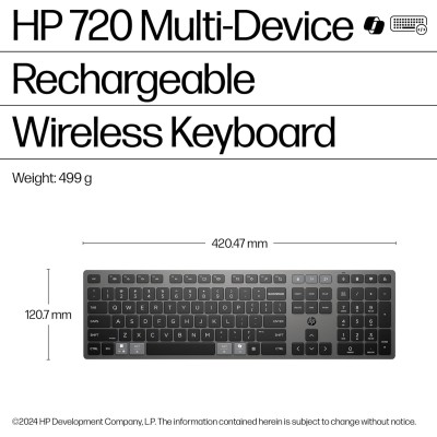 Клавіатура мембранна HP 720 Multi-Device Rechargeable, 109key, WL/BT, EN/UK, чорний (9T5B1AA) Клавіатура мембранна HP 720 Multi-Device Rechargeable, 109key, WL/BT, EN/UK, чорний (9T5B1AA)