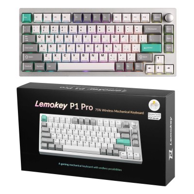 Клавіатура механічна Lemokey P1 Pro 84Key, Keychron Super Banana, WL/BT/USB-A, QMK/VIA, Hot-Swap, EN/UKR, RGB, Knob, Space Silve Клавіатура механічна Lemokey P1 Pro 84Key, Keychron Super Banana, WL/BT/USB-A, QMK/VIA, Hot-Swap, EN/UKR, RGB, Knob, Space Silve