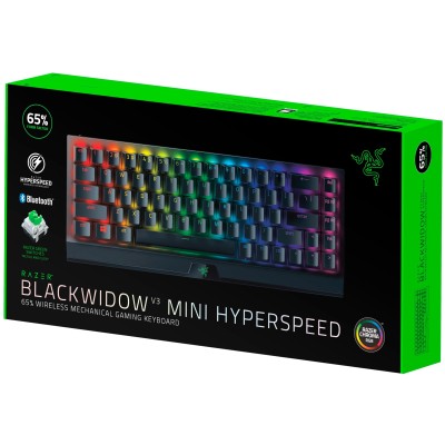Клавіатура механічна Razer BlackWidow V3 Mini HyperSpeed 68key, Green Switch, USB-A/WL/BT, EN/RU, RGB, чорний (RZ03-03891600-R3R Клавіатура механічна Razer BlackWidow V3 Mini HyperSpeed 68key, Green Switch, USB-A/WL/BT, EN/RU, RGB, чорний (RZ03-03891600-R3R