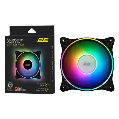 Корпусний вентилятор 2E GAMING F120OI-ARGB, 120мм, 1200rpm, 3pin, 3pin +5VARGB, 25.3dBa, чорний Корпусний вентилятор 2E GAMING F120OI-ARGB, 120мм, 1200rpm, 3pin, 3pin +5VARGB, 25.3dBa, чорний