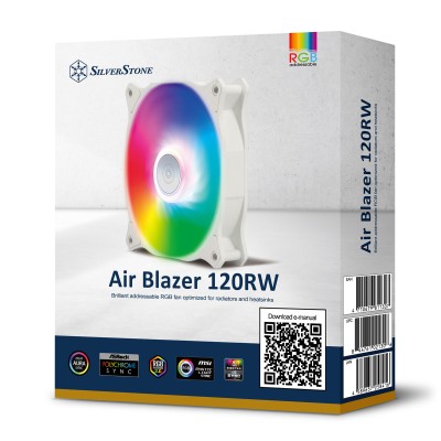 Корпусний вентилятор SilverStone Air Blazer 120RW-ARGB, 120мм, 600-2200rpm, 4pin PWM, 3pin +5VARGB, 7.4-35.6dBa, білий Корпусний вентилятор SilverStone Air Blazer 120RW-ARGB, 120мм, 600-2200rpm, 4pin PWM, 3pin +5VARGB, 7.4-35.6dBa, білий