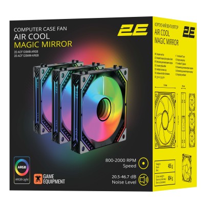 Корпусні вентилятори 2E GAMING Air Cool Magic Mirror ACF120MB-ARGB, 3x120мм, 2000rpm, 4pin PWM +5VARGB, 20.5dBa, чорний Корпусні вентилятори 2E GAMING Air Cool Magic Mirror ACF120MB-ARGB, 3x120мм, 2000rpm, 4pin PWM +5VARGB, 20.5dBa, чорний