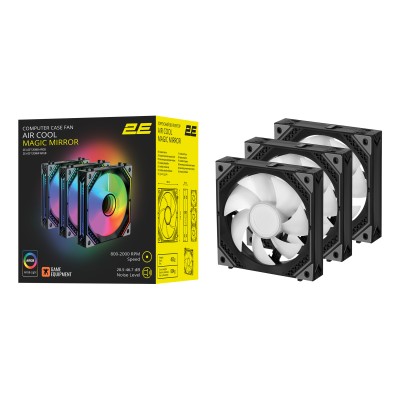 Корпусні вентилятори 2E GAMING Air Cool Magic Mirror ACF120MB-ARGB, 3x120мм, 2000rpm, 4pin PWM +5VARGB, 20.5dBa, чорний Корпусні вентилятори 2E GAMING Air Cool Magic Mirror ACF120MB-ARGB, 3x120мм, 2000rpm, 4pin PWM +5VARGB, 20.5dBa, чорний