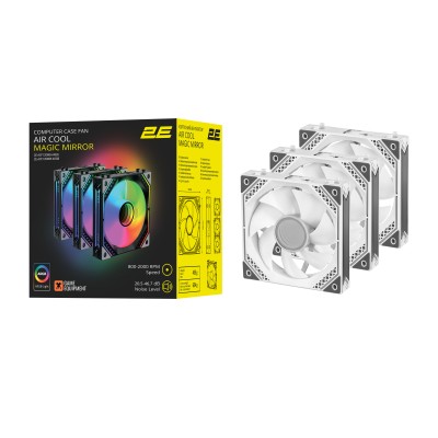Корпусні вентилятори 2E GAMING Air Cool Magic Mirror ACF120MW-ARGB, 3x120мм, 2000rpm, 4pin PWM +5VARGB, 20.5dBa, білий Корпусні вентилятори 2E GAMING Air Cool Magic Mirror ACF120MW-ARGB, 3x120мм, 2000rpm, 4pin PWM +5VARGB, 20.5dBa, білий