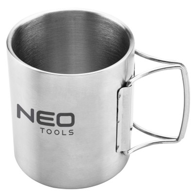Кухоль туристичний Neo Tools, 320мл, складане руків'я, нержавіюча сталь, чохол, 0.15кг Кухоль туристичний Neo Tools, 320мл, складане руків'я, нержавіюча сталь, чохол, 0.15кг