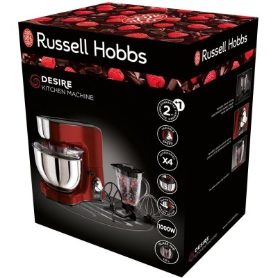 Кухонна машина Russell Hobbs Desire 1000Вт, чаша-метал, корпус-пластик, насадок-4, червоний (23480-56) Кухонна машина Russell Hobbs Desire 1000Вт, чаша-метал, корпус-пластик, насадок-4, червоний (23480-56)