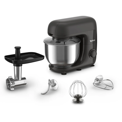 Кухонна машина Tefal Bake Essential 800Вт, чаша-метал, корпус-метал/пластик, насадок-4, чорний (QB161H38) Кухонна машина Tefal Bake Essential 800Вт, чаша-метал, корпус-метал/пластик, насадок-4, чорний (QB161H38)