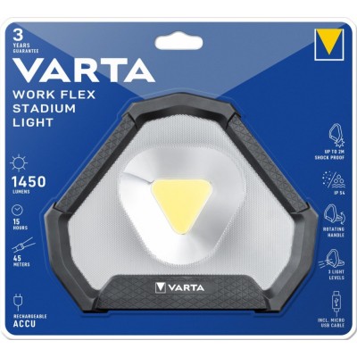 Ліхтар VARTA Інспекційний Work Flex Stadium, IP54, до 1450 люмен, до 45 метрів, 3 режими, передзаряджаємий ліхтар, Micro-USB (18 Ліхтар VARTA Інспекційний Work Flex Stadium, IP54, до 1450 люмен, до 45 метрів, 3 режими, передзаряджаємий ліхтар, Micro-USB (18