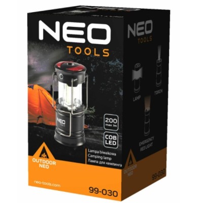 Ліхтар кемпінговий на батарейках Neo Tools, ААх3, 200лм, 3Вт, 3 функції освітлення, 3 магніти в підставці, червоне сигнальне сві Ліхтар кемпінговий на батарейках Neo Tools, ААх3, 200лм, 3Вт, 3 функції освітлення, 3 магніти в підставці, червоне сигнальне сві