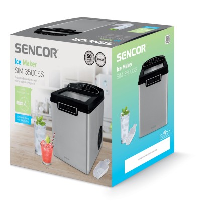 Льодогенератор побутовий Sencor SIM3500SS, 105 Вт, 12 кг/добу, об'єм 1.9л, приготування за 9 хв, 2 розміри льоду, сірий Льодогенератор побутовий Sencor SIM3500SS, 105 Вт, 12 кг/добу, об'єм 1.9л, приготування за 9 хв, 2 розміри льоду, сірий