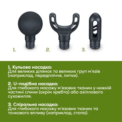 Масажер Beurer для тіла, літій- іонний акум., вага - 0,49кг, 3 насадки, чорний (MG_89)