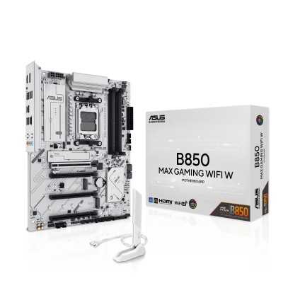 Материнcька плата ASUS B850 MAX GAMING WIFI W sAM5 B850 4xDDR5 M.2 HDMI DP WiFi BT ATX білий (90MB1M10-M0EAY0)